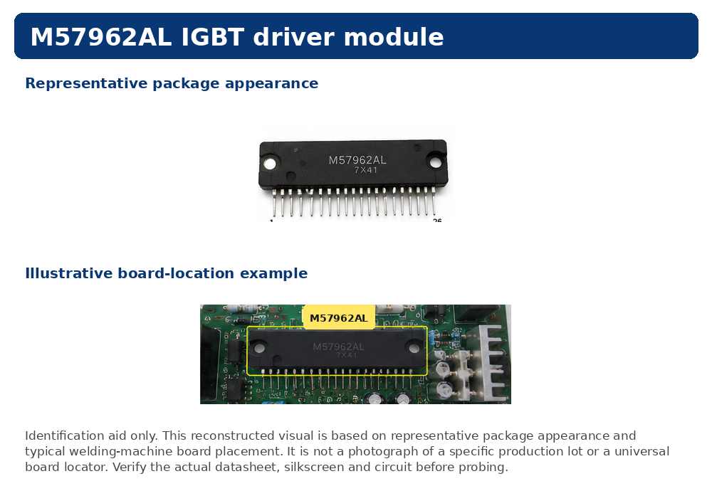 Módulo M57962AL representativo y ubicación ilustrativa en una placa driver