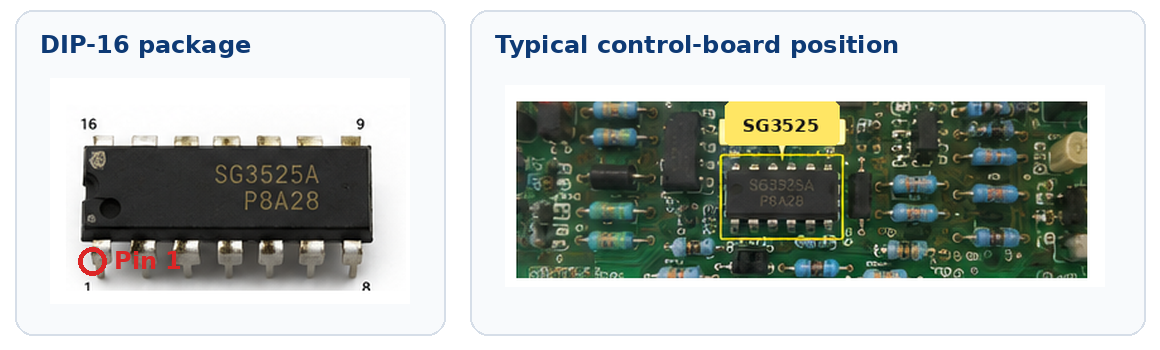 SG3525A DIP-16 pin-1 orientation and typical control-board position